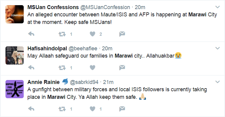 Twitter screencapture Marawi situation