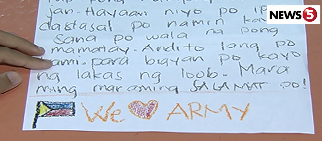 Culiat Elem pupil msg to soldiers in Marawi