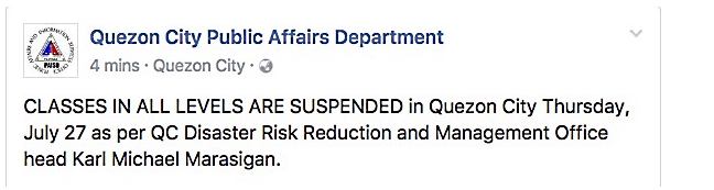 QC announces suspension of classes