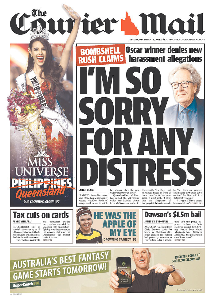 Catriona Gray on the Courier Mail's front page