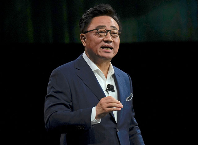 Samsung Electronics Co Ltd CEO DJ Koh speaks on stage at the company’s Unpacked event  to present the company’s new Galaxy Fold phone in San Francisco