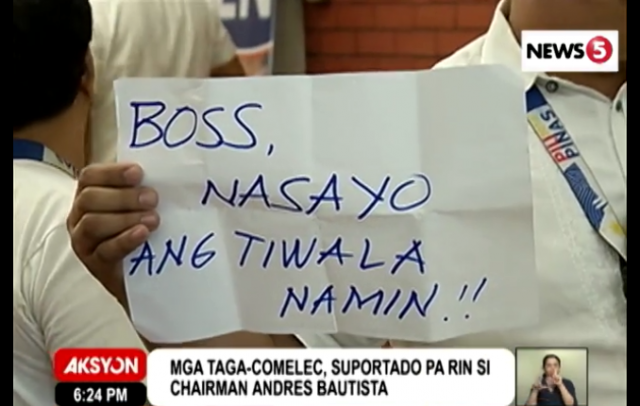Comelec staff support Bautista