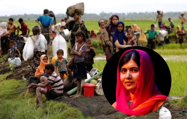 Rohingya refugees, Nobel laureate Malala Yousafzai inset