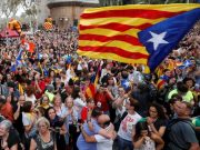 Celebrating after the Catalan regional parliament passes vote of independence