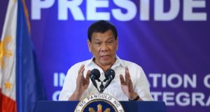 Rodrigo Duterte speaking emphatically
