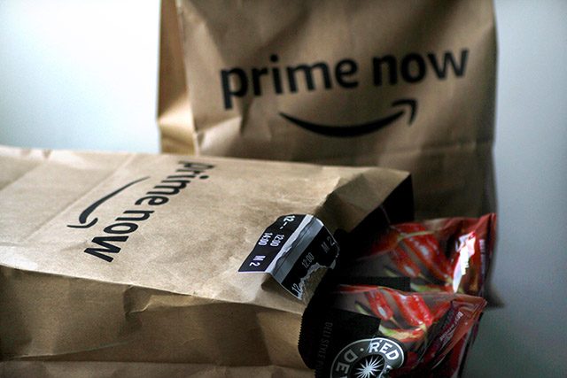 Illustration photo of an Amazon Prime Now delivery bags