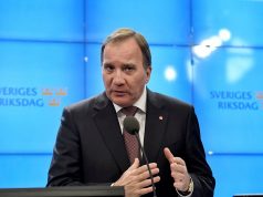 Swedish Prime Minister and Social Democratic party leader Stefan Lofven speaks a news conference after he was asked by the Speaker of the parliament to form a government in Stockholm