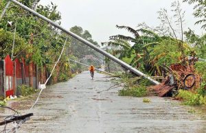 Toppled electric post