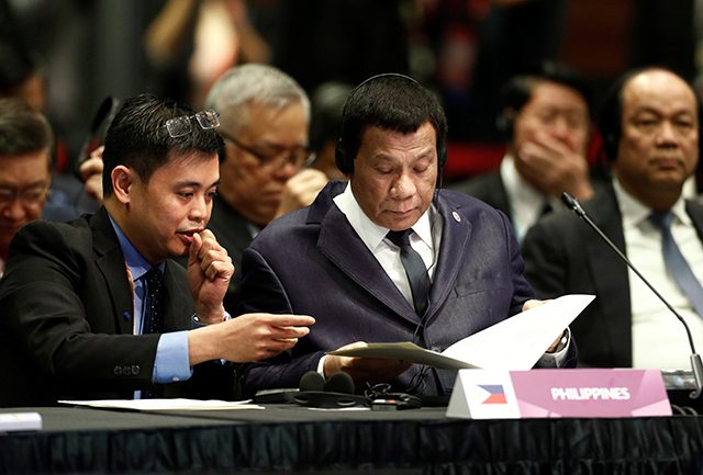 Philippines’ President Rodrigo Duterte attends the ASEAN-China Summit in Singapore
