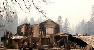A building destroyed by the Camp Fire