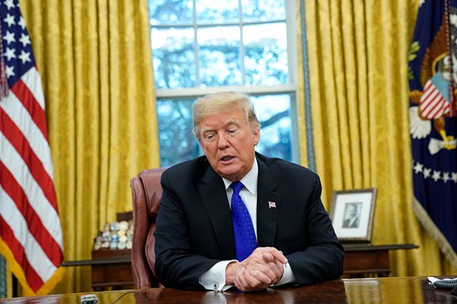 U.S. President Donald Trump sits for interview with Reuters at the White House in Washington