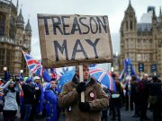 Pro-Brexit and anti-Brexit protesters demonstrate outside the Houses of Parliament in London