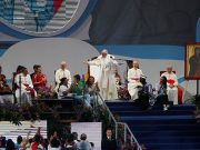 Pope Francis speaks during the opening ceremony for World Youth Day at the Coastal Beltway in Panama City