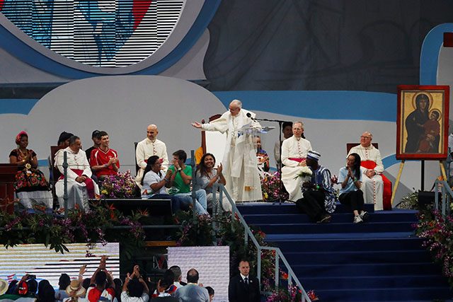 Pope Francis speaks during the opening ceremony for World Youth Day at the Coastal Beltway in Panama City