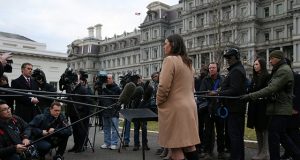 White House Press Secretary Sarah Huckabee Sanders speaks with the news media at the White House in Washington, U.S.