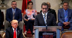 Trump appears with Cohen during campaign stop at the New Spirit Revival Center church in Cleveland Heights, Ohio