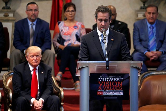 Trump appears with Cohen during campaign stop at the New Spirit Revival Center church in Cleveland Heights, Ohio
