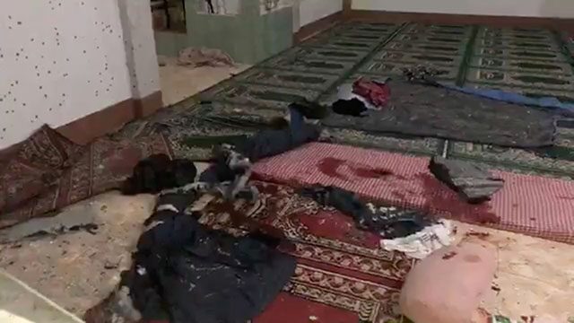 Bloodstains and debris on the floor after a grenade attack on a mosque in Zamboanga