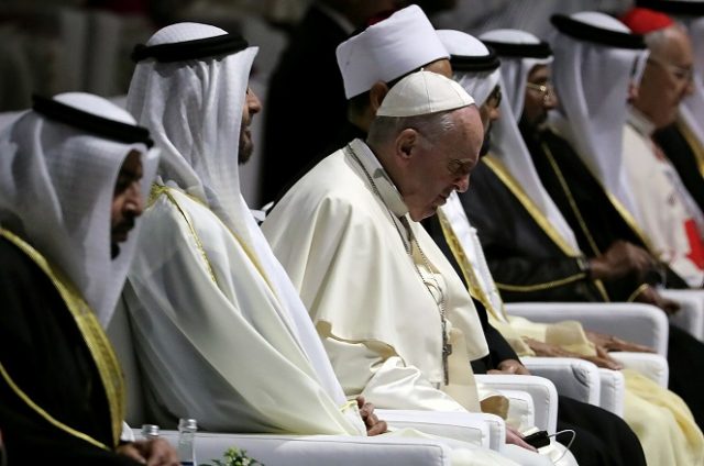 Pope Francis is seen during a visit to the Founder's Memorial in Abu Dhabi