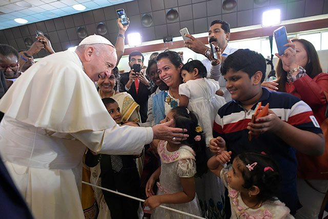 Pope Francis visits the St Joseph's Cathedral in Abu Dhabi