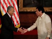 President Rodrigo Duterte and Malaysian Prime Mahathir Bin Mohamad watch a dance performance during the welcoming ceremony for the Malaysian leader at the Malacanang presidential palace in Manila