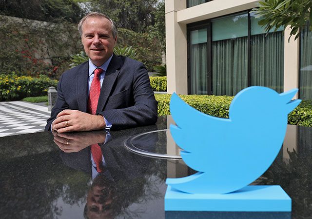 Colin Crowell, Twitter's Global Vice President of Public Policy, poses for a photograph at a hotel in New Delhi
