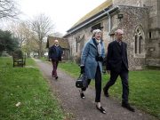 Britain's Prime Minister Theresa May and her husband Philip leave church, near High Wycombe