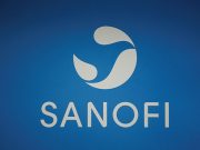 A logo of Sanofi is pictured during the company's shareholders meeting in Paris