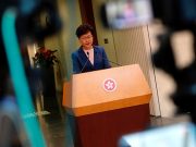 Hong Kong Chief Executive Carrie Lam speaks to media over an extradition bill in Hong Kong