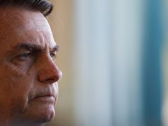 Brazil's President Jair Bolsonaro looks on during a news conference with Chile's President Sebastian Pinera (not pictured) at the Alvorada Palace in Brasilia