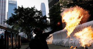 An anti-government protester in Hong Kong