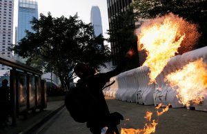 An anti-government protester in Hong Kong