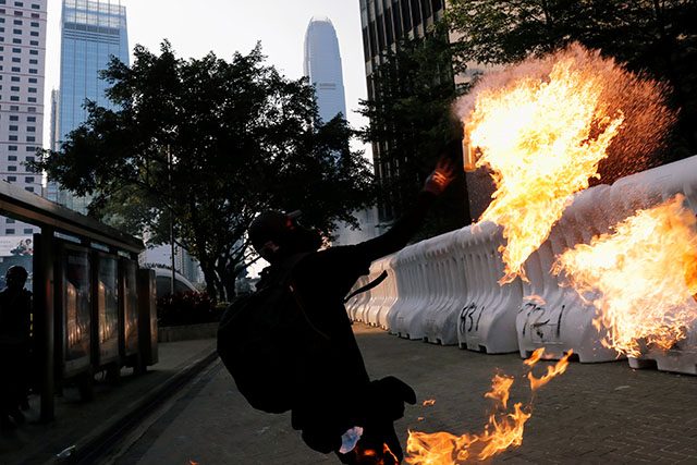 An anti-government protester in Hong Kong