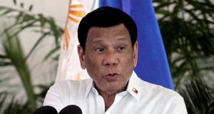 President Rodrigo Duterte speaks after his arrival in Davao