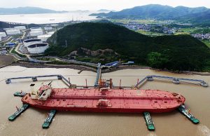 Oil tanker is seen at a crude oil terminal in Ningbo Zhoushan port