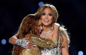 Jennifer Lopez and Shakira perform during the halftime show