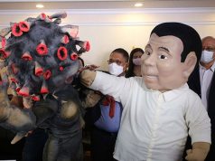 Eyebrows raised over a mascot Duterte punching a mascot virus Mascot of Duterte