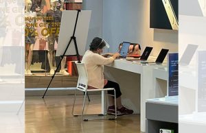 Old woman in Power Mac Store