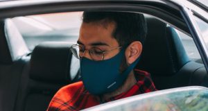 Passenger with face mask