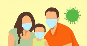 Family with face mask