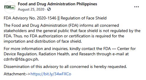 FDA face shield