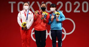 Women's weighlifting: Hidilyn Diaz, Liao Qiuyun and Zulfiya Chinshanlo