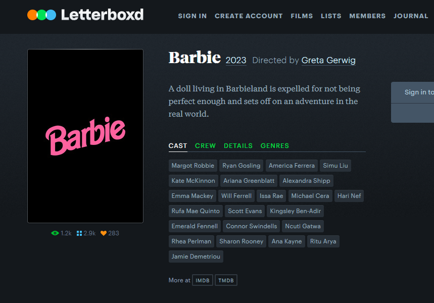 Barbie in Letterboxd 