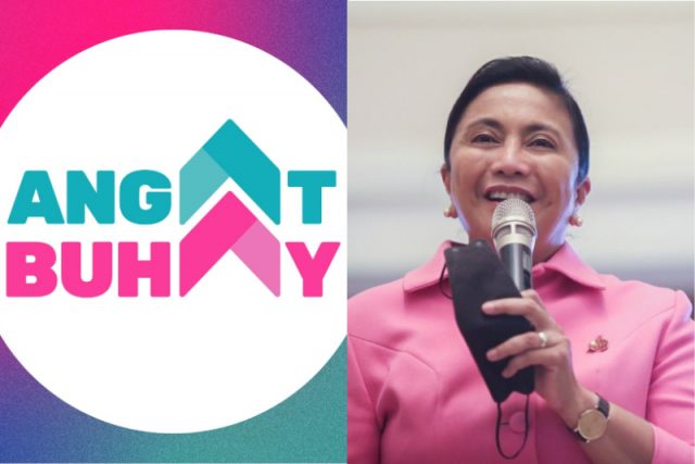 Angat Buhay logo and Leni Robredo