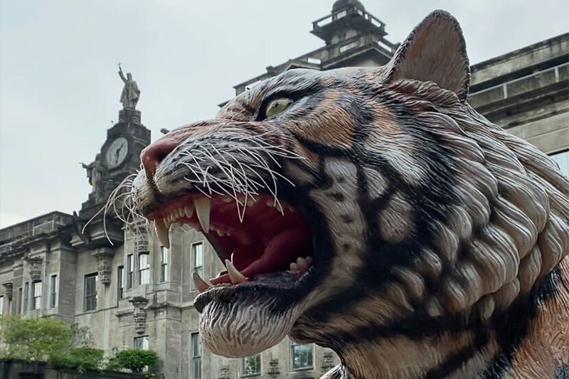 New UST tiger statue becomes 'wishing well' during students' prelims week