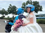 Cebu bride rides motorcycle taxi to make it to wedding amid Sinulog festival traffic