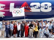 Olympic flag arrives in Los Angeles, host city for 2028 Games