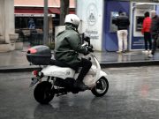 Motorcycle rider in rain