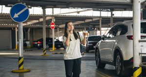 Woman in parking lot