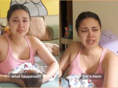 Tears of joy: Megan Young breaks down in tears as motherhood sinks in
